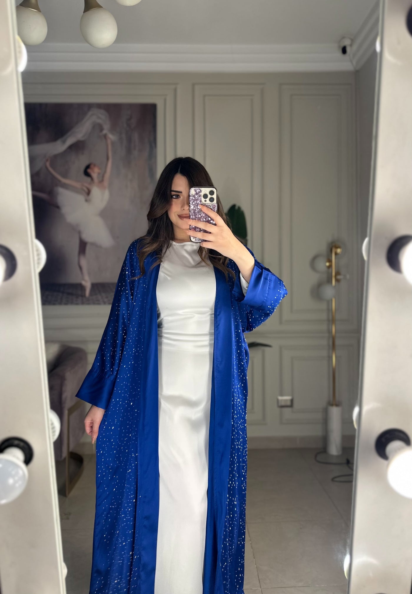 Fashion Show Diamonds Silky Kaftan -Blue