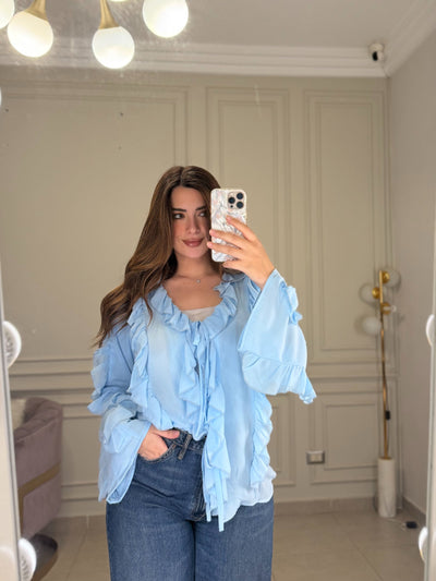 Just A Girl Ruffled Blouse - Baby Blue
