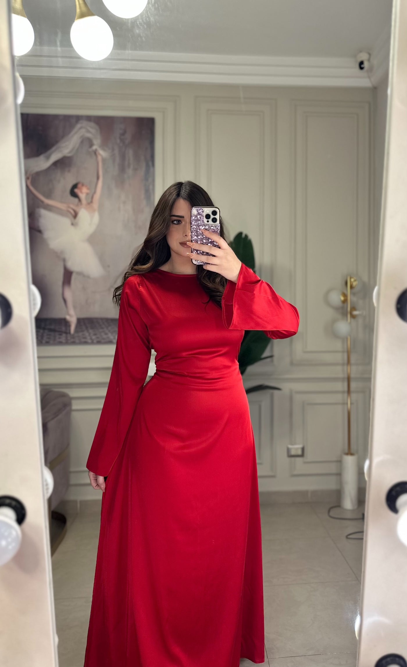 Snatched Waist Silky Basic Dress - Red