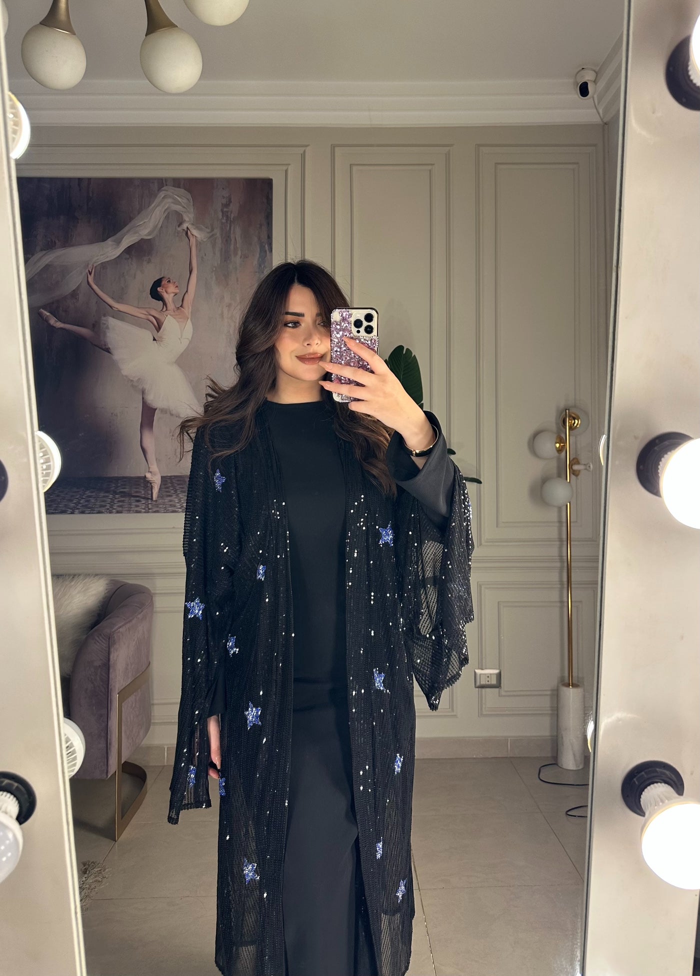 Star of the Night Sequins Kaftan -Black