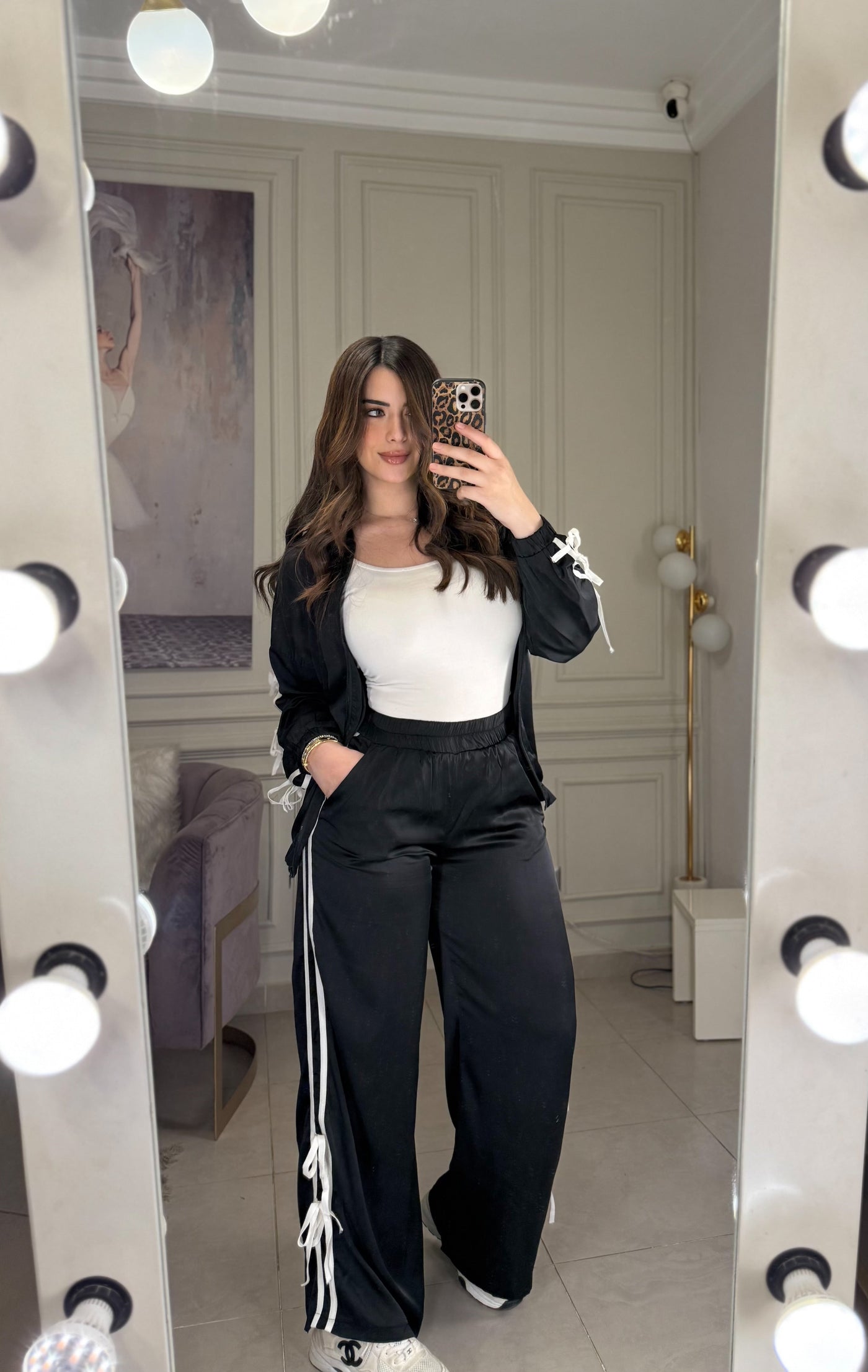 She's a Girl Bow Silky Tracksuit - Black