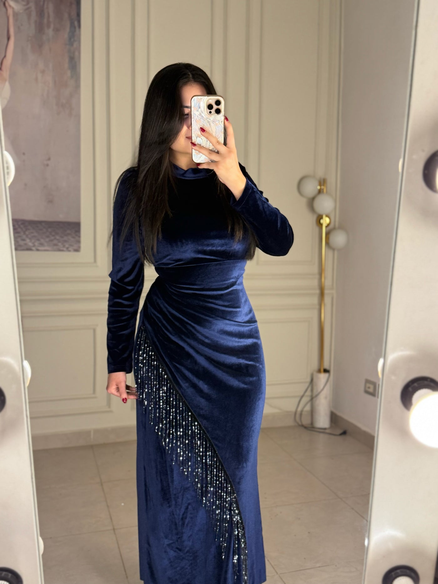 Jealous Looks Tassels Velvet Dress - Navy