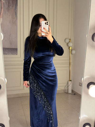 Jealous Looks Tassels Velvet Dress - Navy