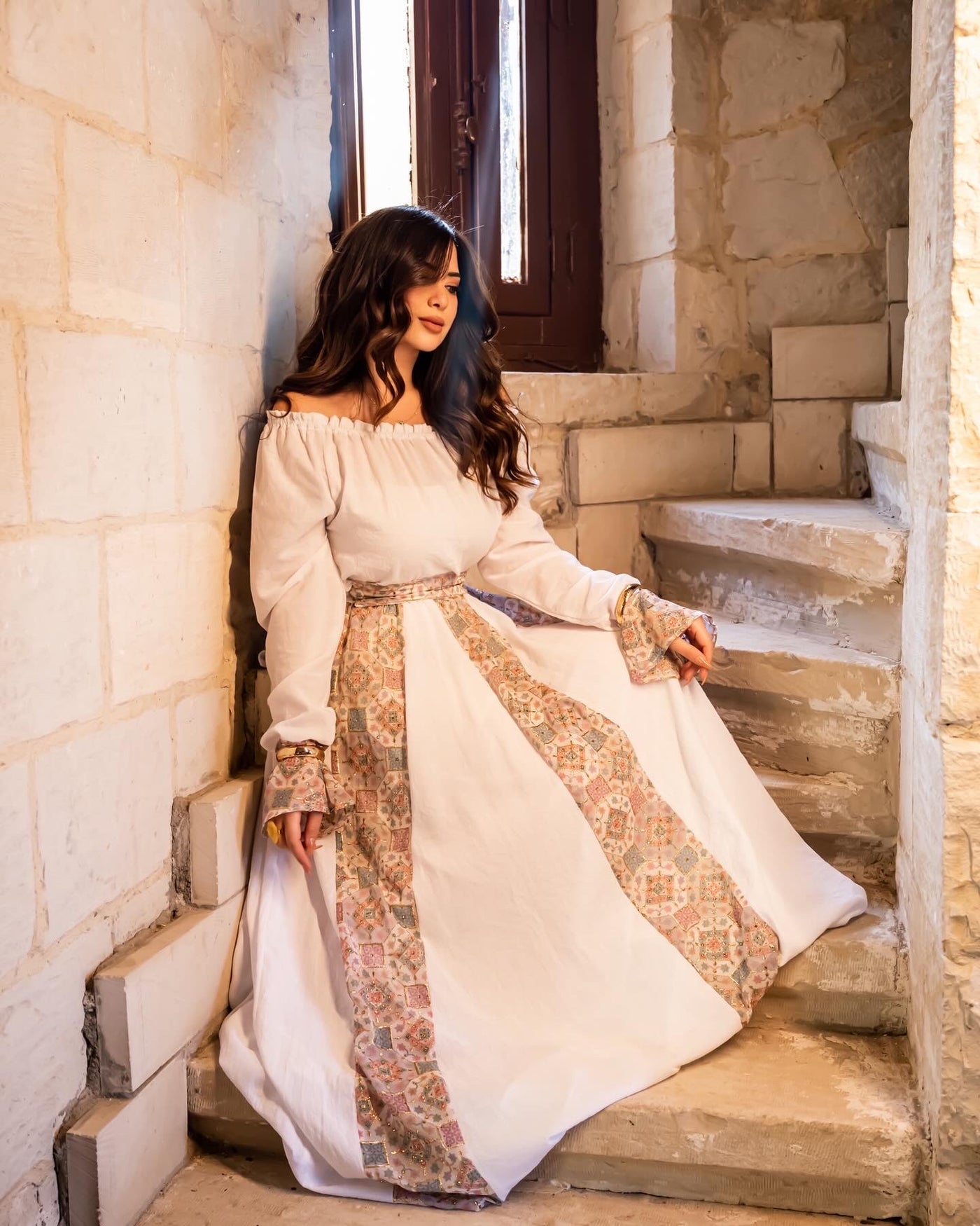 Turkish Princess Embroidered Dress - White