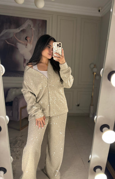 Made You Look Glowing Knit Set - Beige