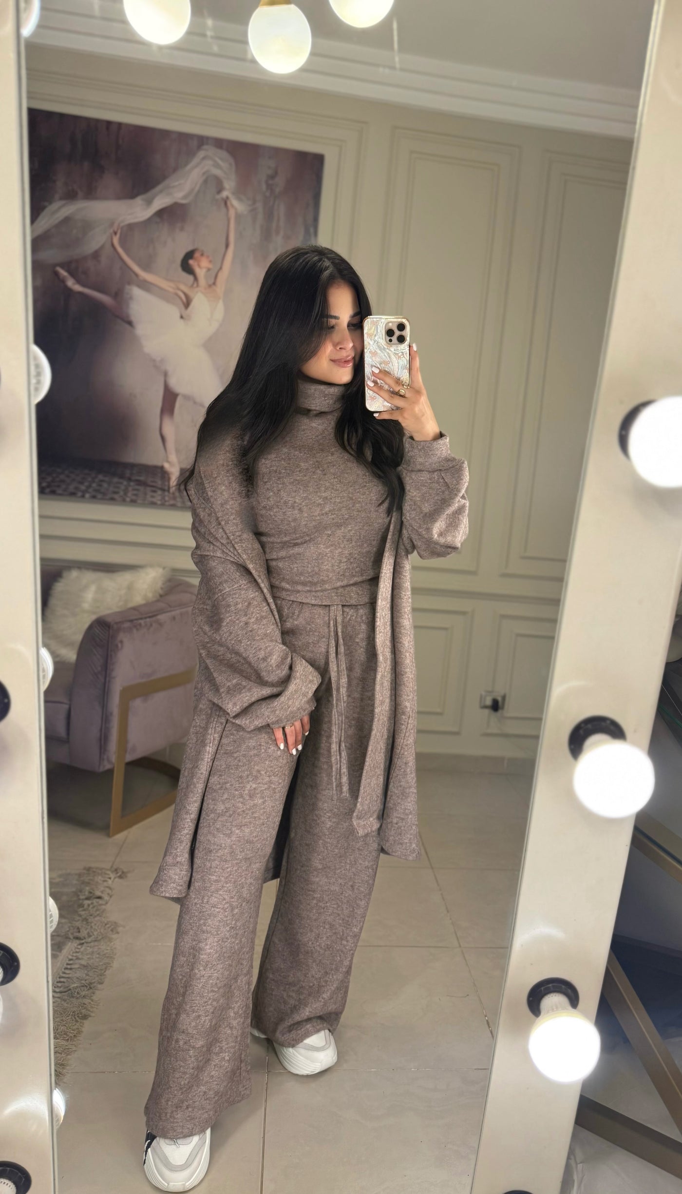 Pillow Talk Cozy Knit Long Sleeves Set - Mocha