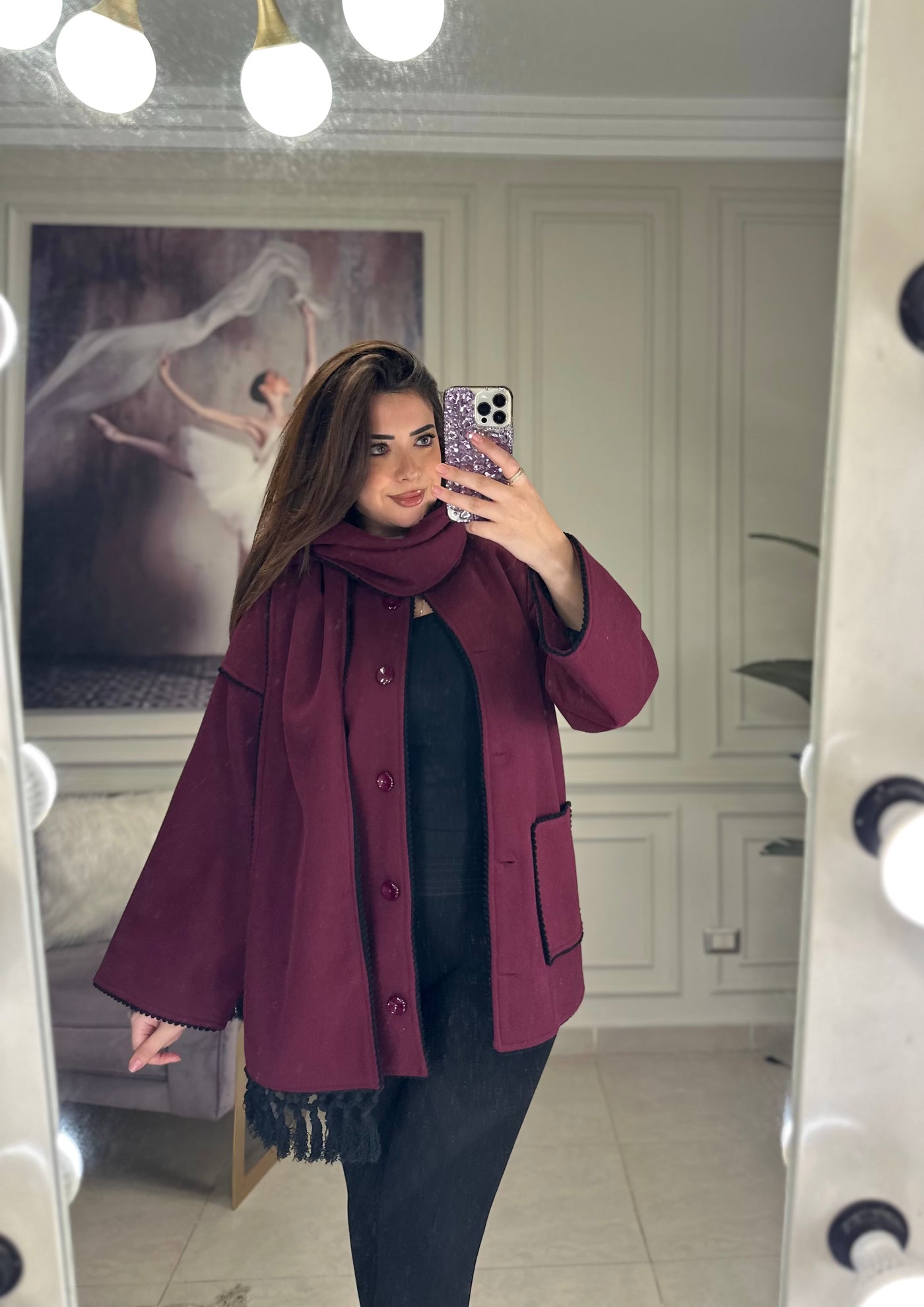 Lost In Vienna Scarf Jacket - Burgundy