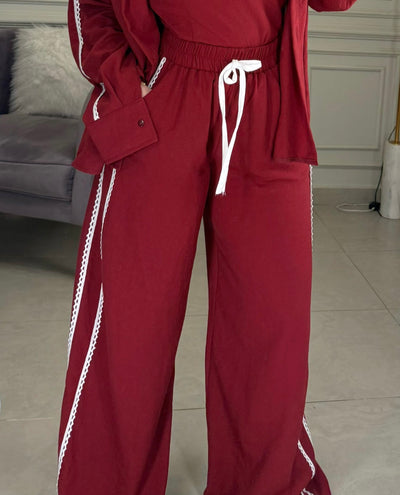 Hot Summer Lace Trim Pants - Burgundy