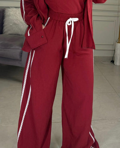 Hot Summer Lace Trim Pants - Burgundy