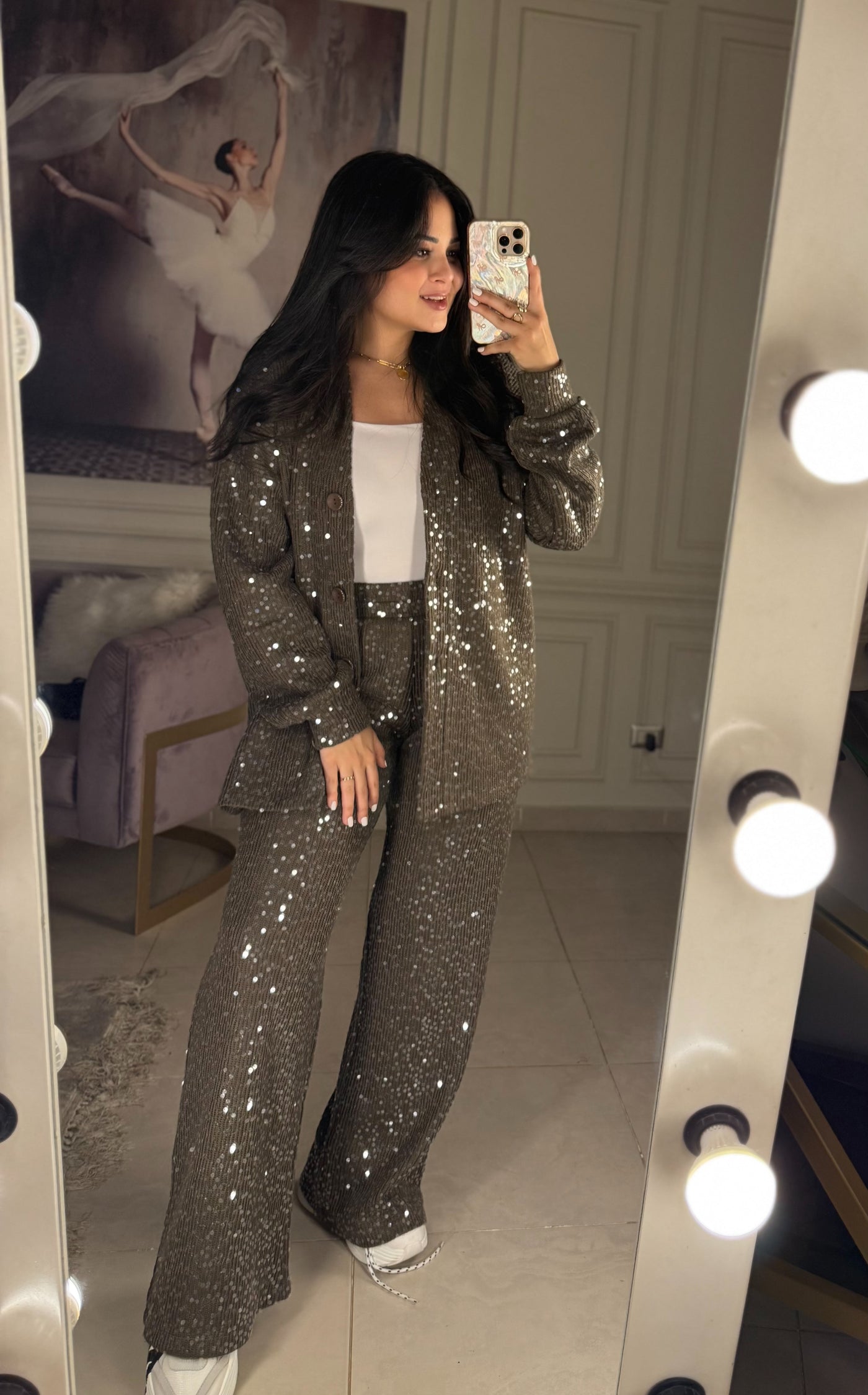 Made You Look Glowing Knit Set - Brown