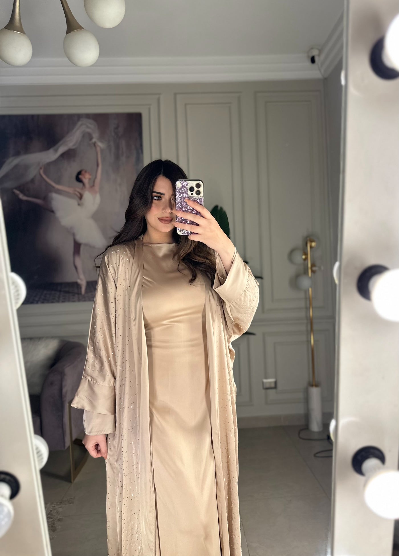 Fashion Show Diamonds Silky Kaftan -Beige