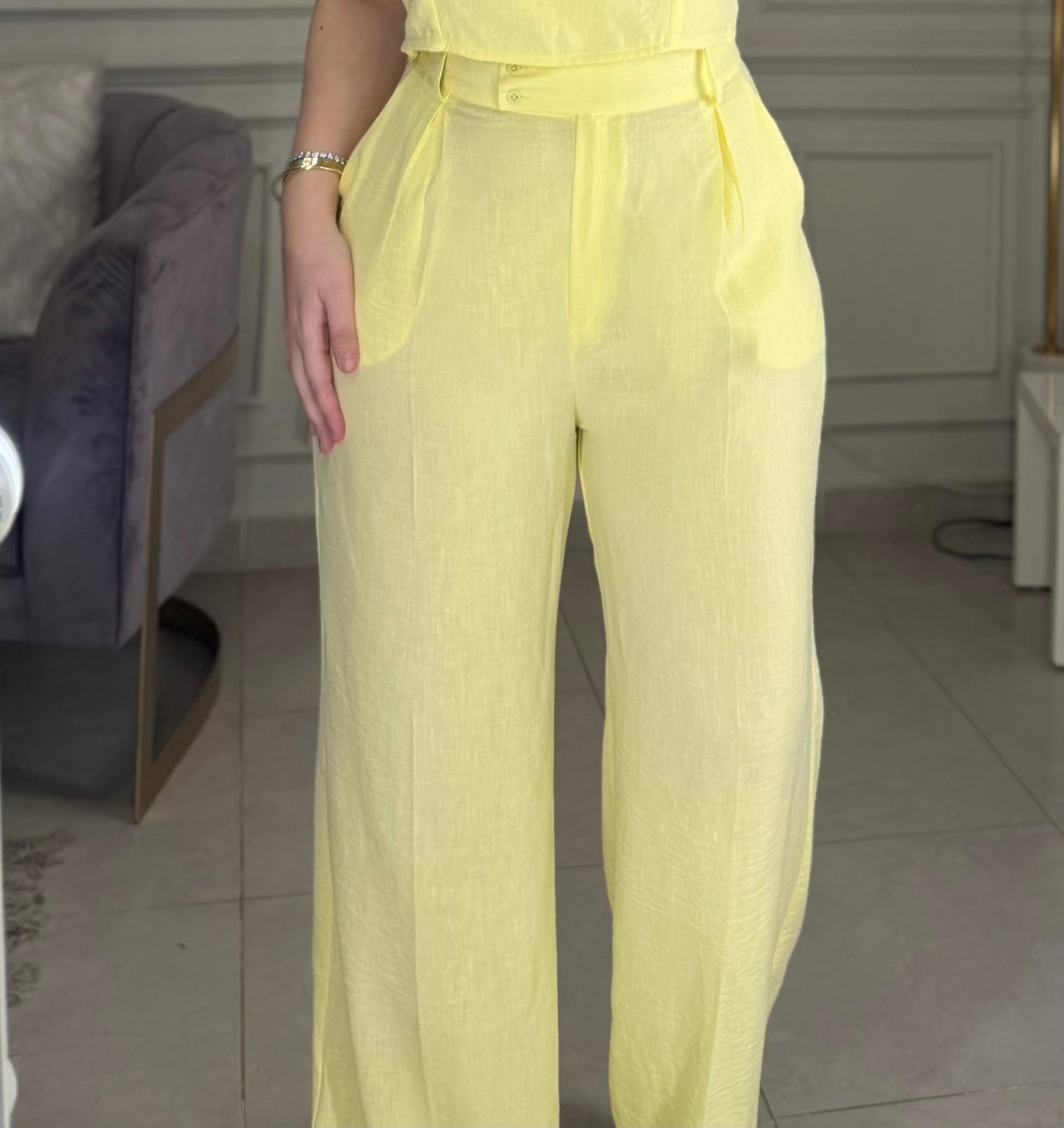 Morning Date Linen Pants - Yellow