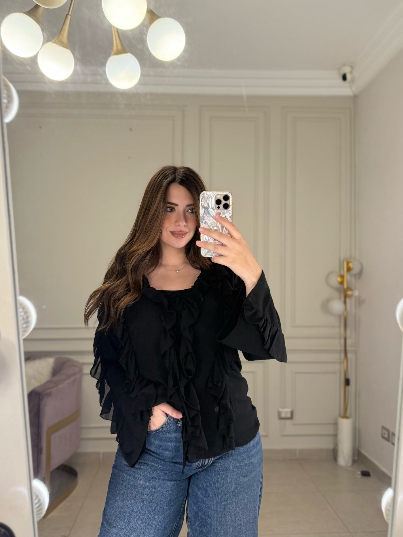 Just A Girl Ruffled Blouse - Black