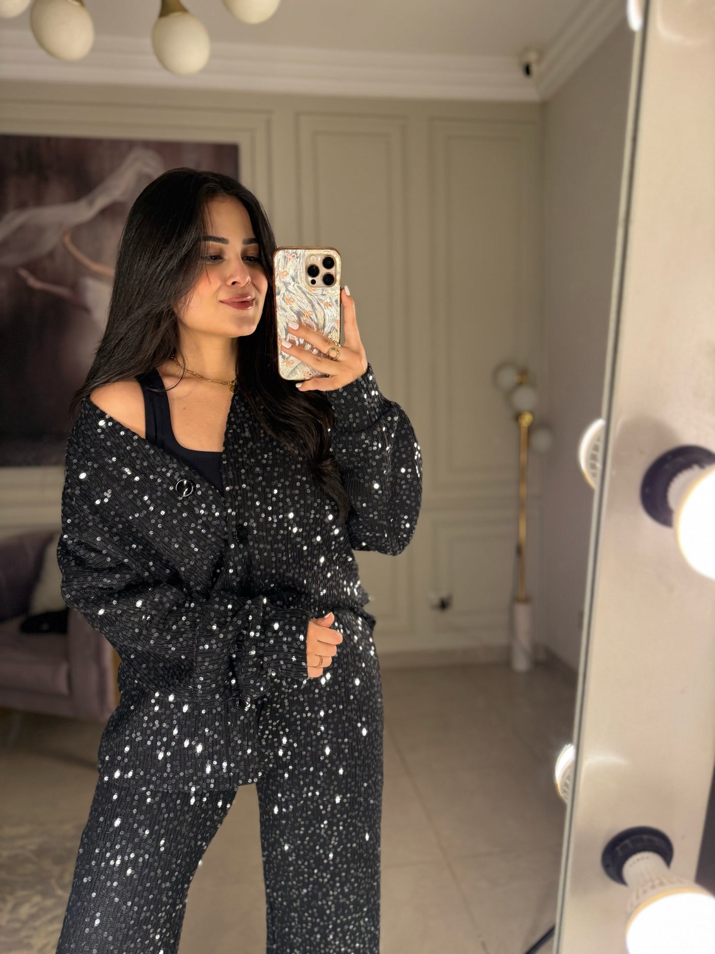 Made You Look Glowing Knit Set - Black