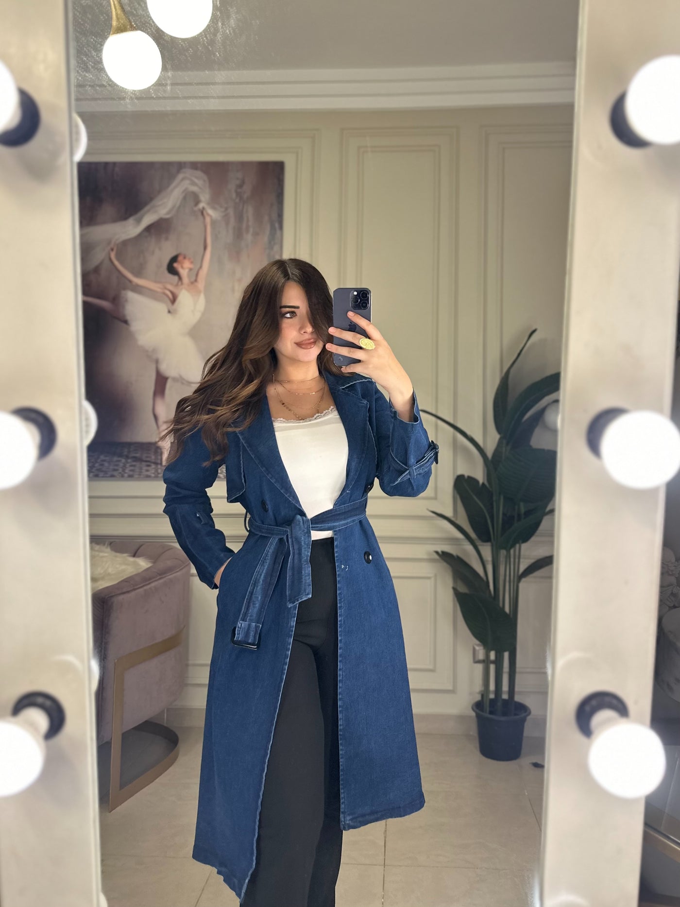 Paris Style Denim Long Trench Coat