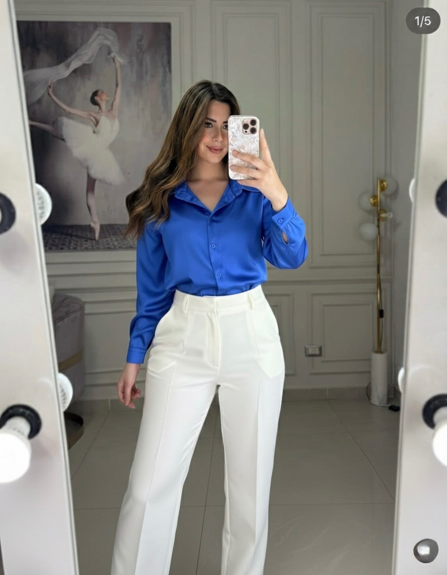 Back To Office Basic Silky Shirt - Royal Blue