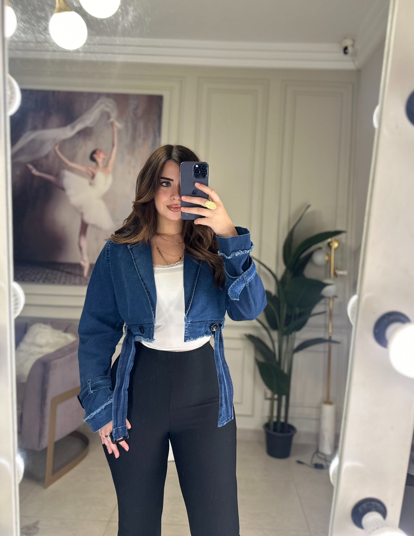 Paris Style Denim Cropped Trench Coat