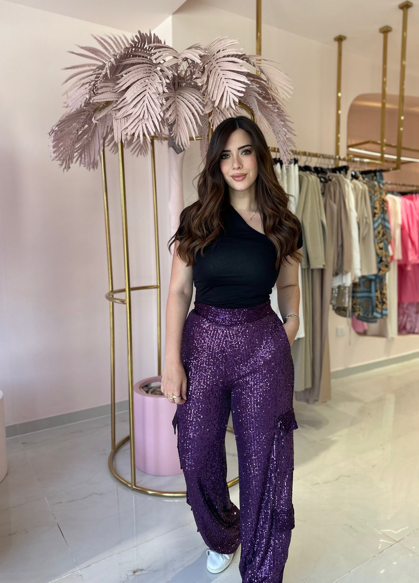 Runway Star Cargo Sequins Pants - Purple