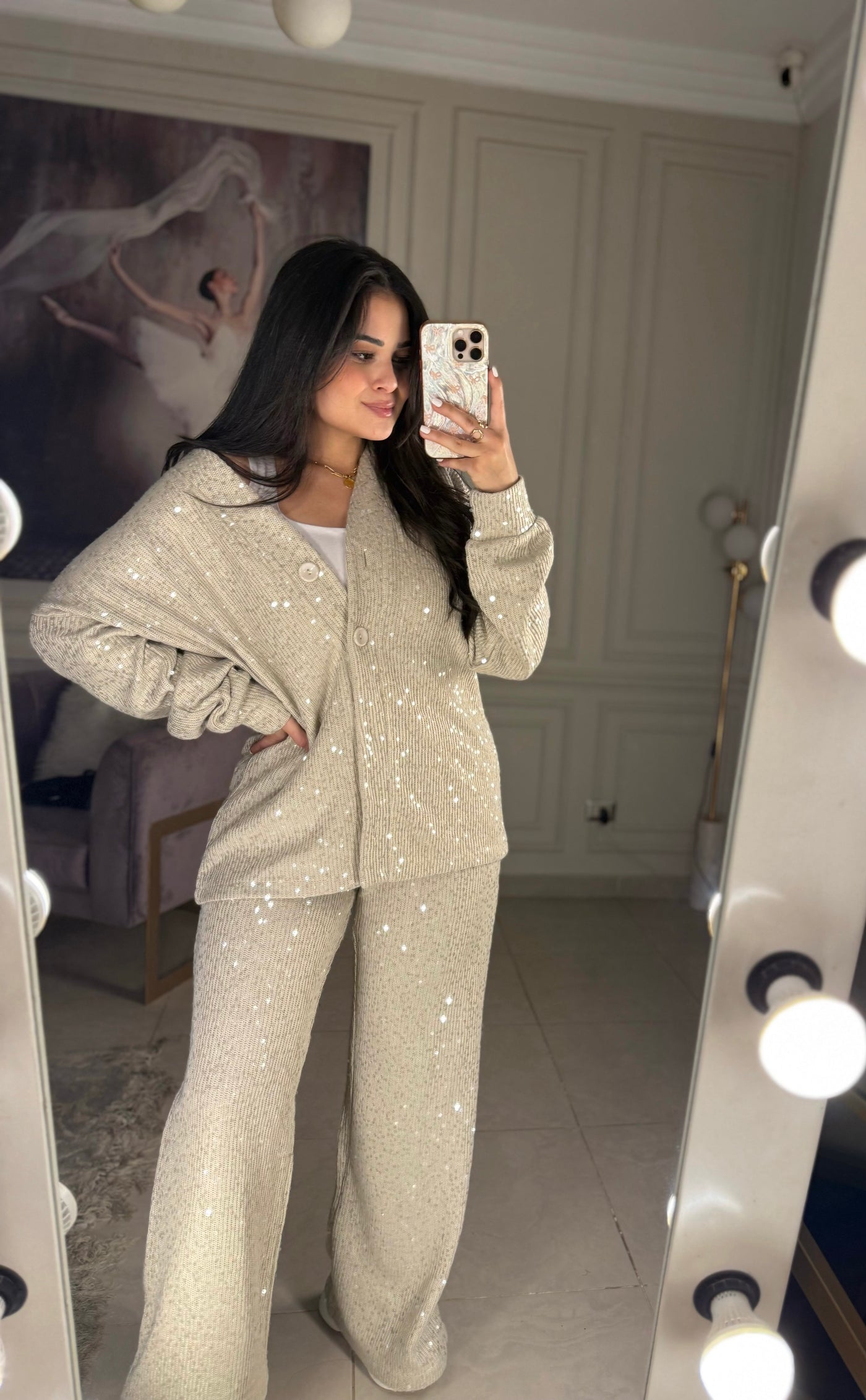 Made You Look Glowing Knit Set - Beige