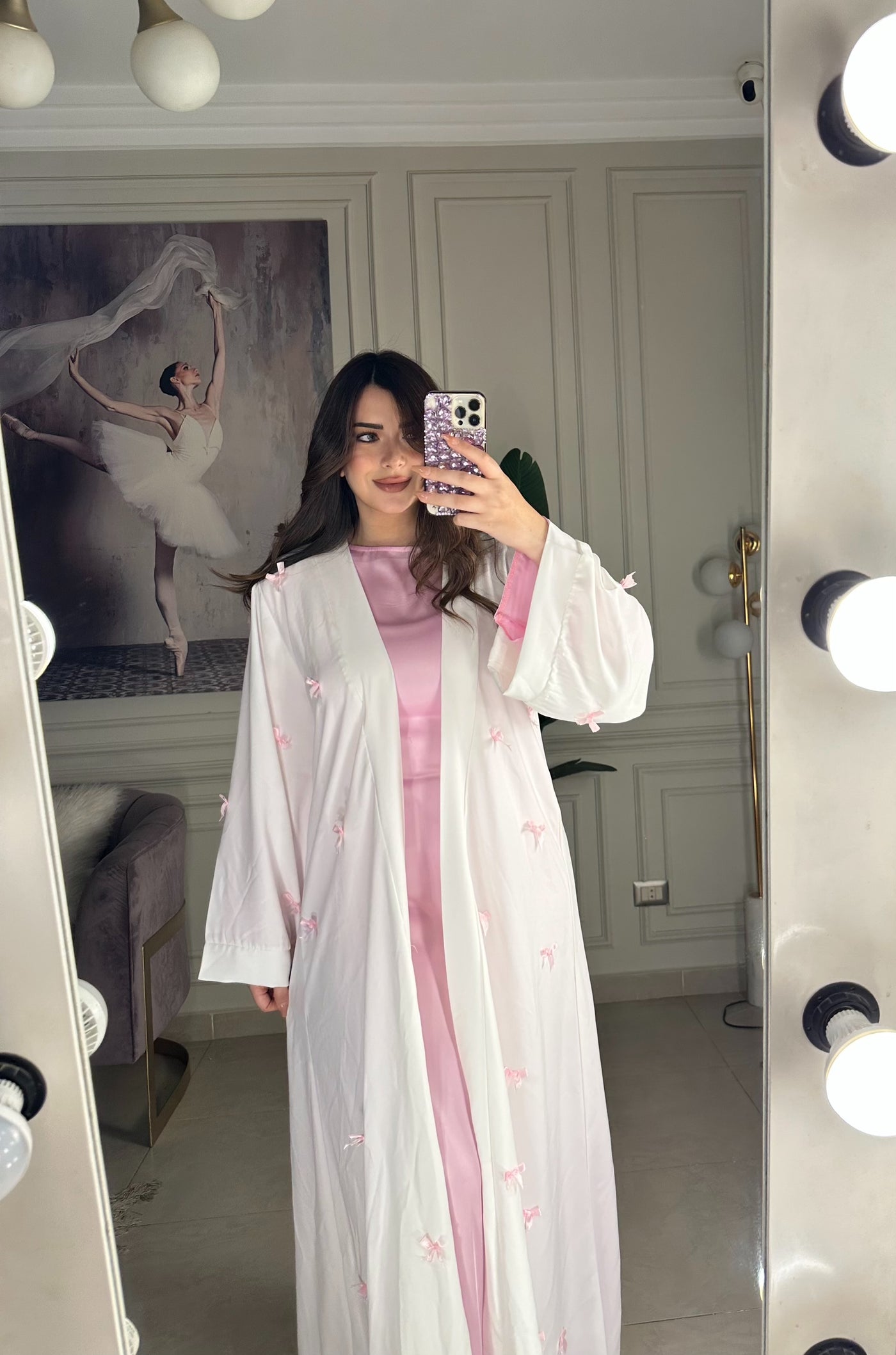 Soft Girl Bows Kaftan -offwhite*pink