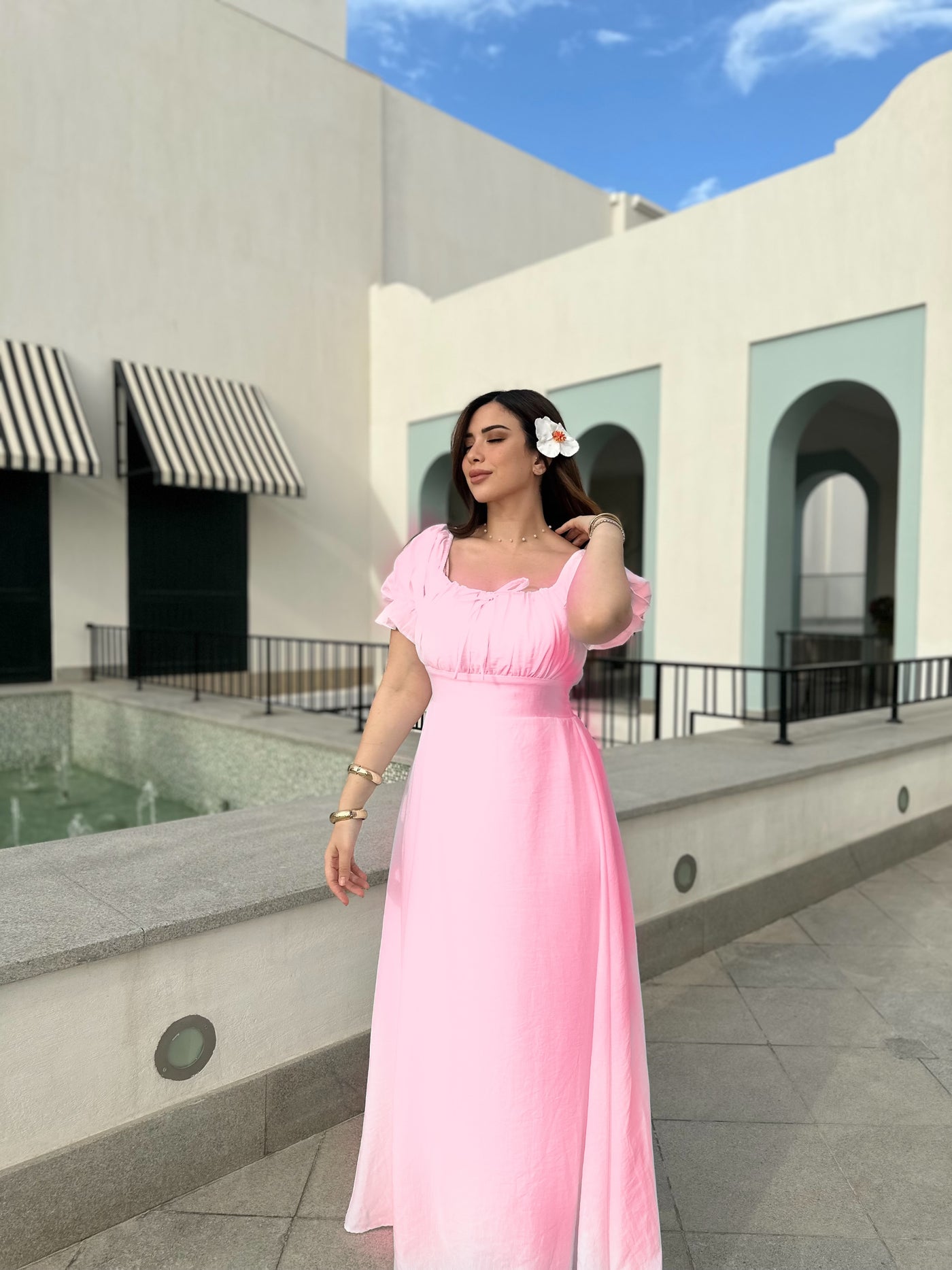 Soft Girl Era Linen Dress Half Sleeves - Pink