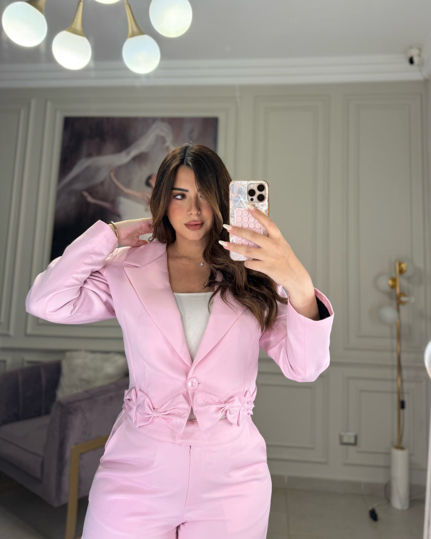 Main Character Bow Blazer Pants Set - Pink