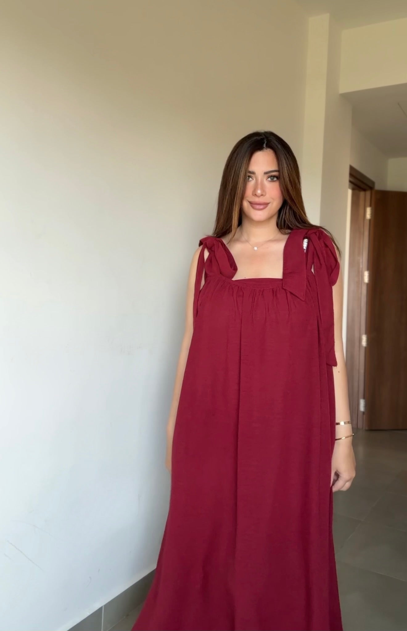 Baby Girl Linen Long Dress - Burgundy