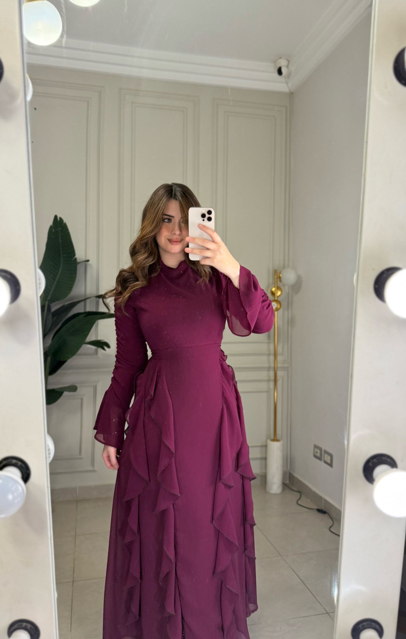 Golden Hour Ruffled Dress-Burgundy