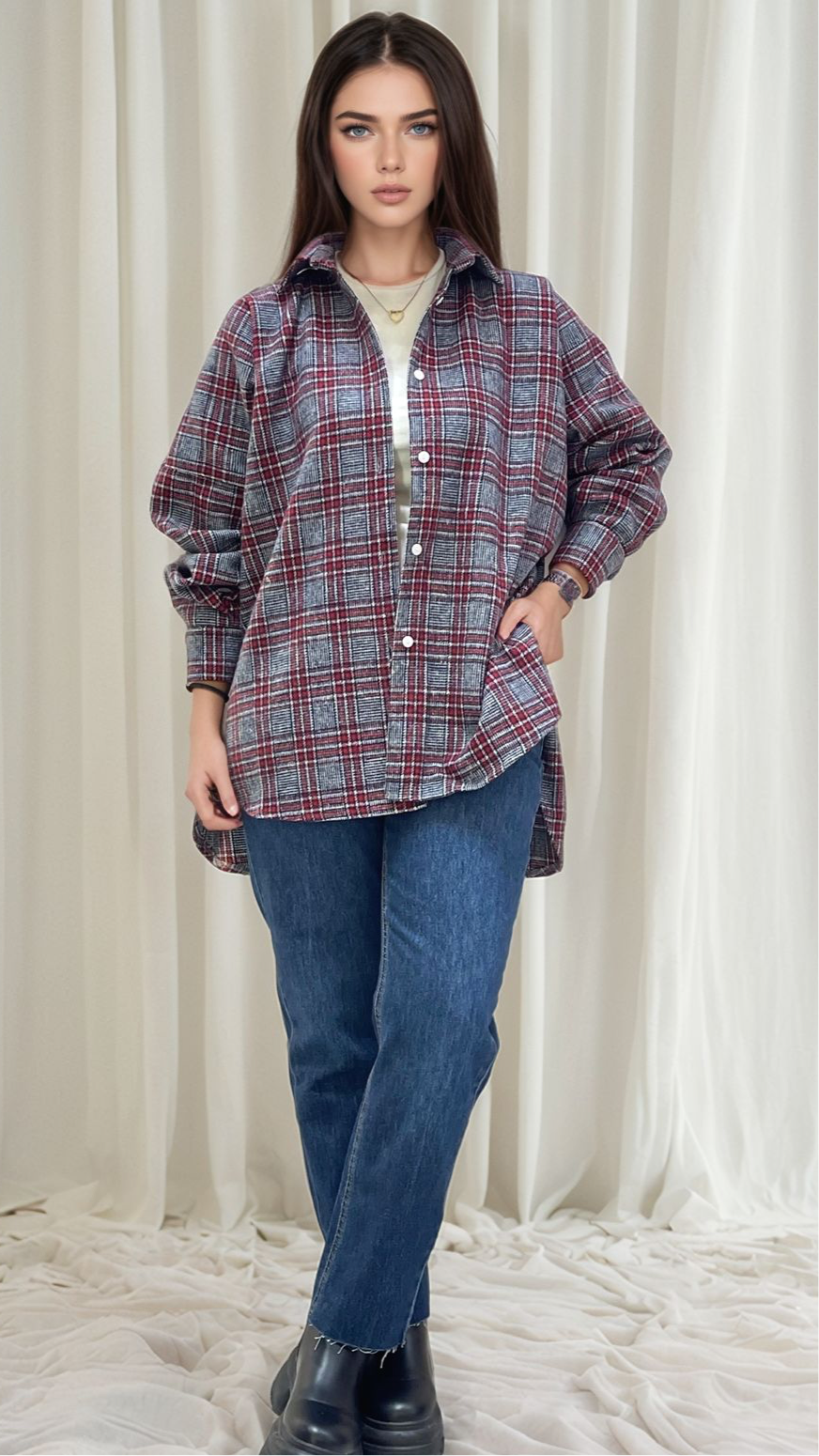 Plaid wool shirt - red