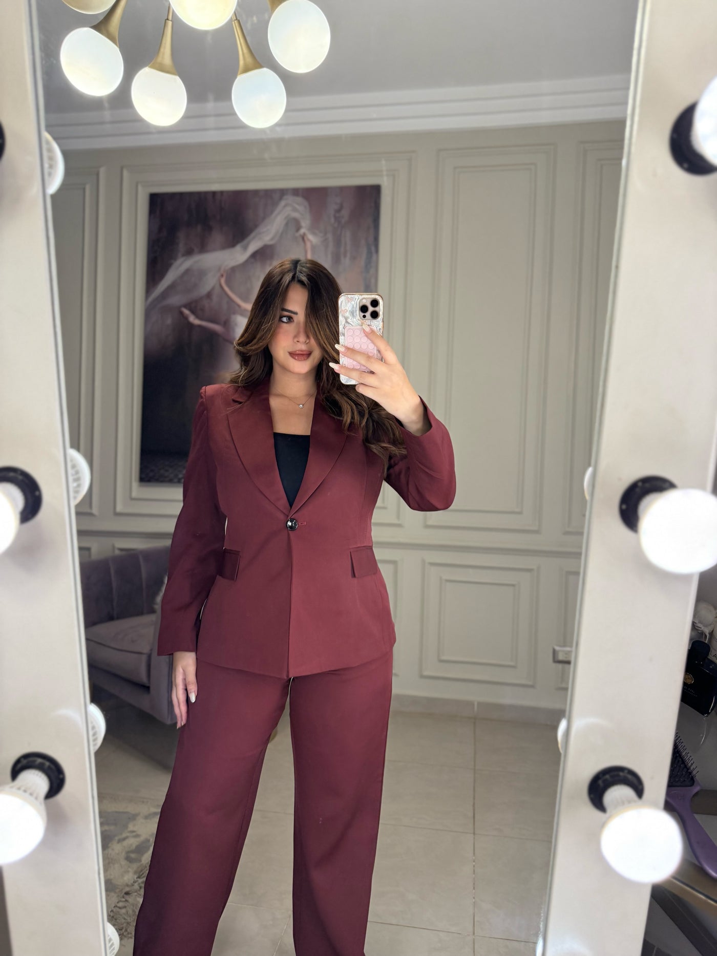 CEO Vibes Fitted Blazer Pants Set - Burgundy