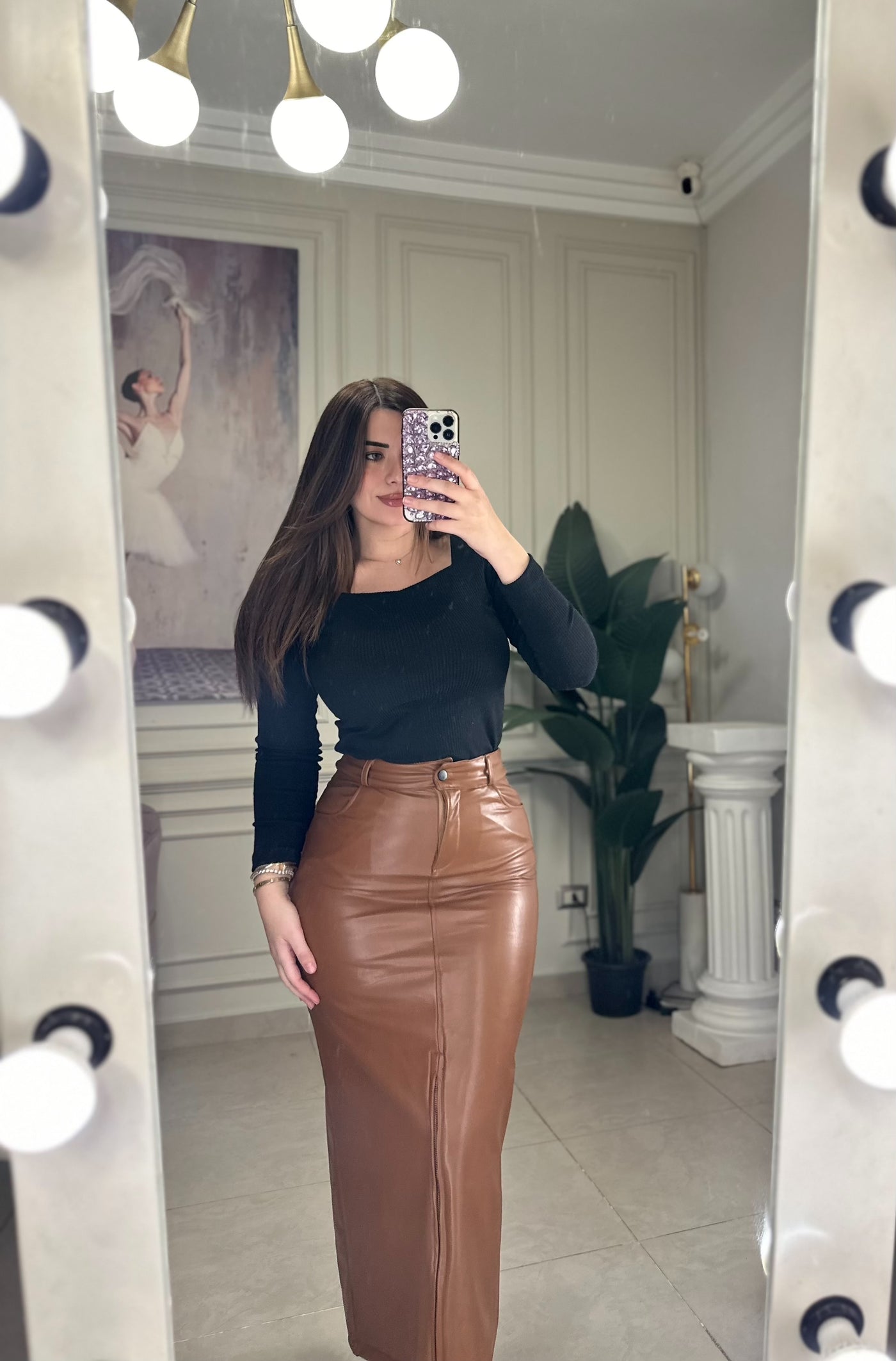 All I Need Zip Maxi Leather Skirt -Camel