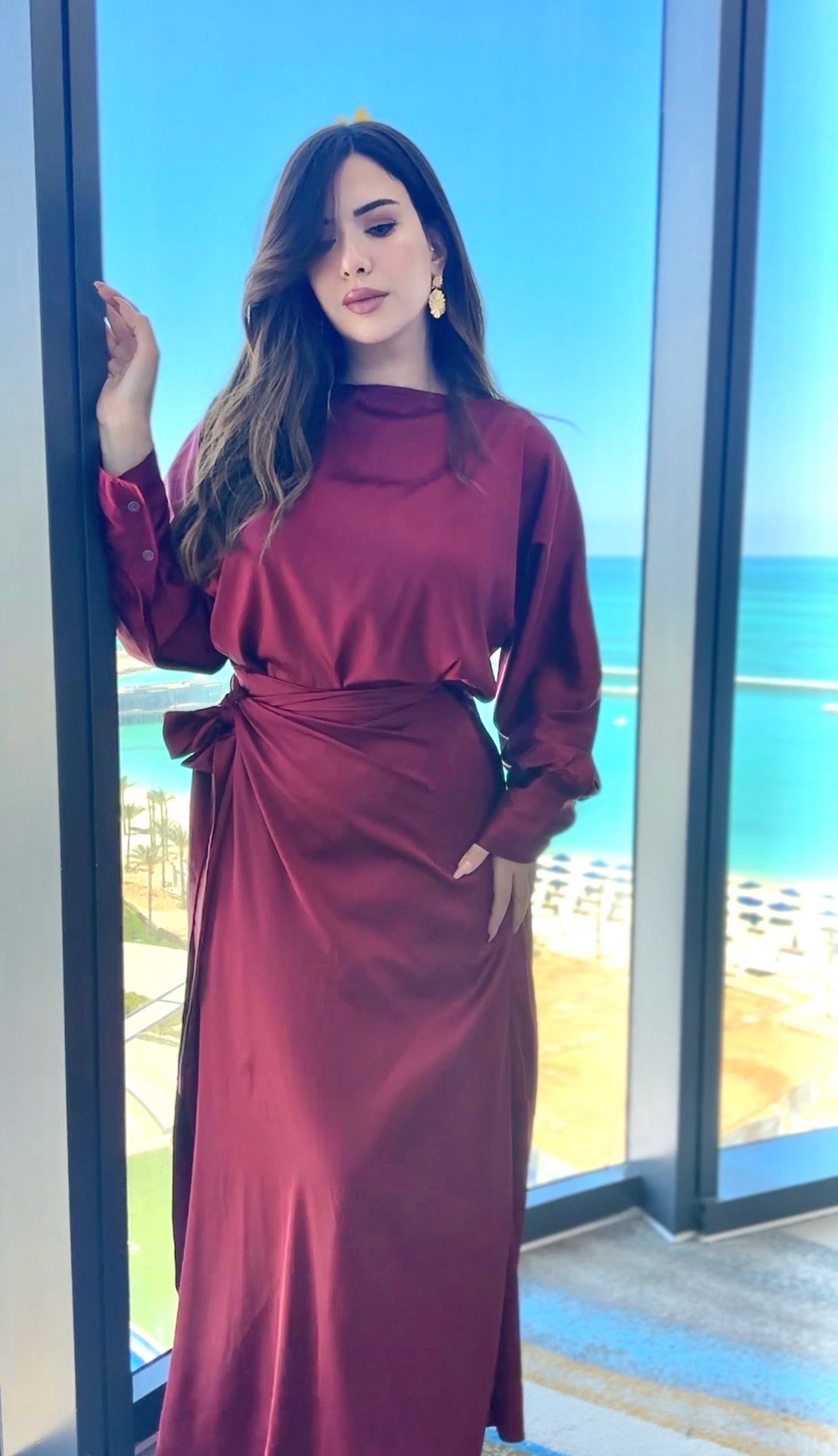 St. Tropez Silky Wrap Dress - Burgundy