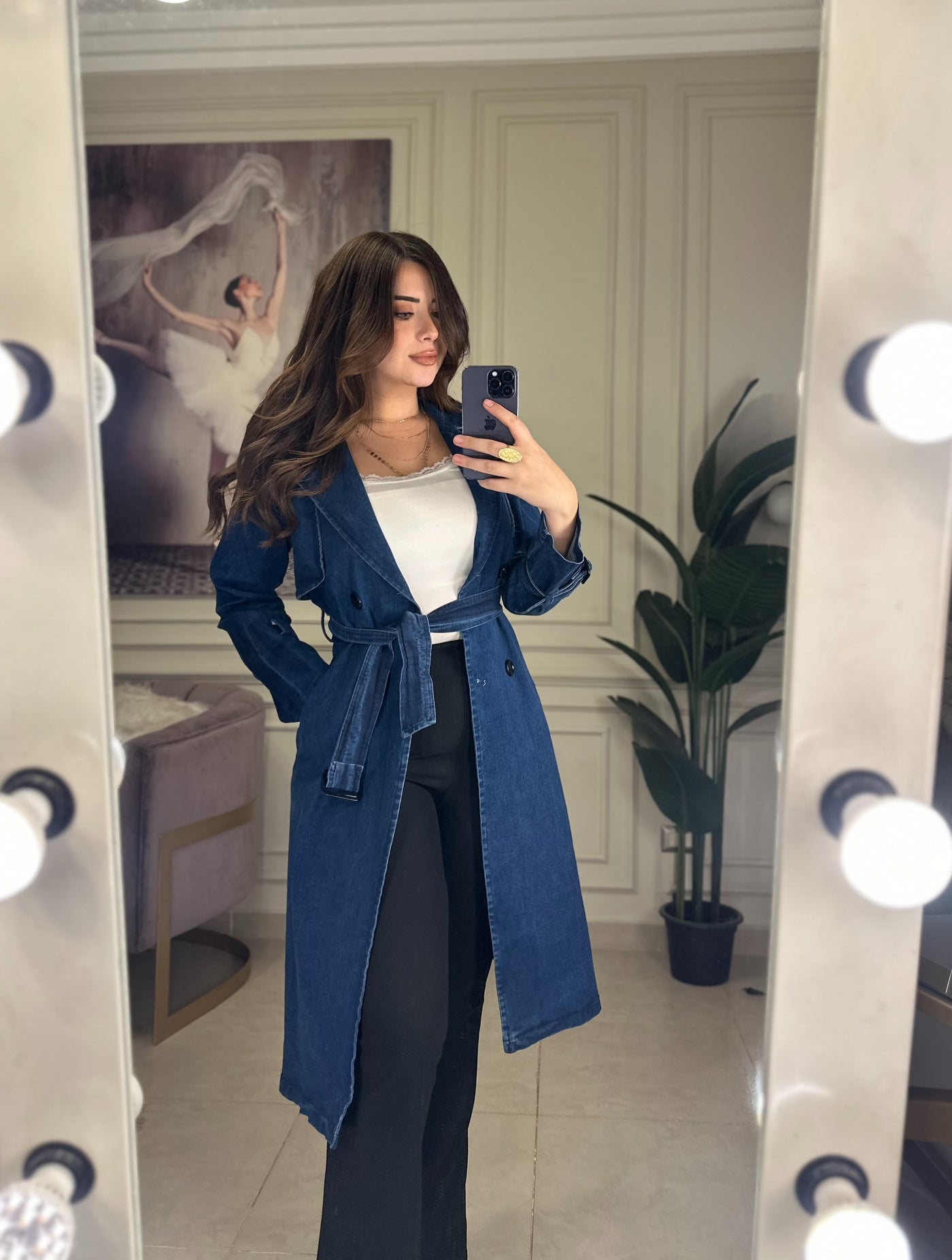 Paris Style Denim Long Trench Coat