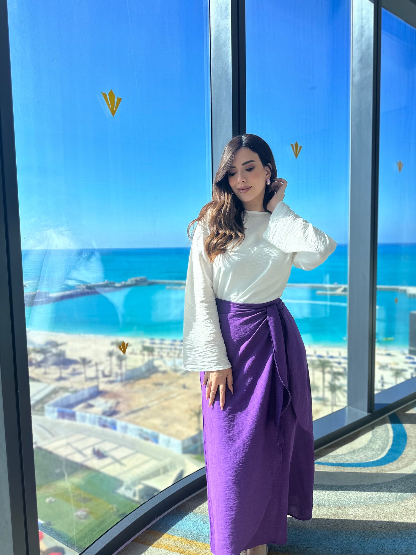 Rome Draped Linen Skirt - Purple
