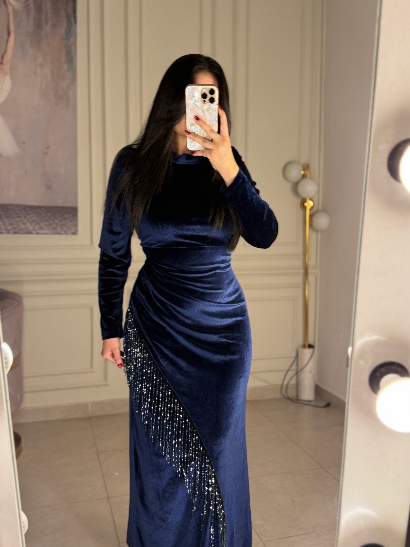 Jealous Looks Tassels Velvet Dress - Navy