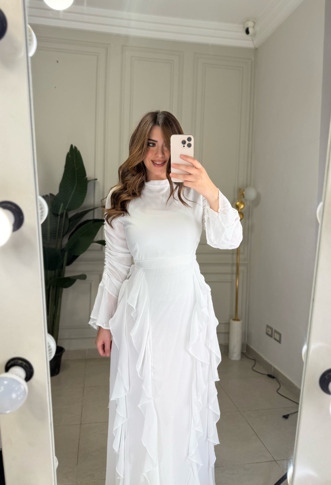 Golden Hour Ruffled Dress- Offwhite