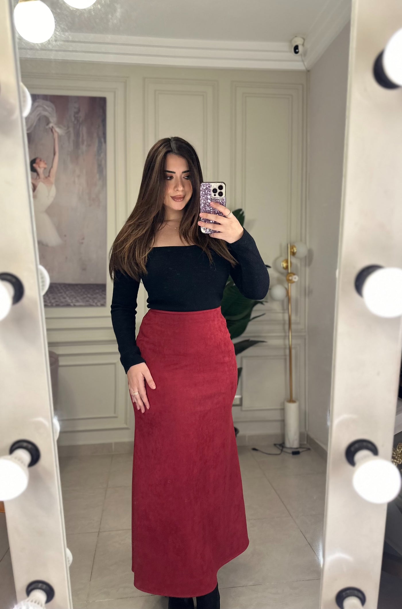 Like A Princess Maxi Suede Skirt - Burgundy