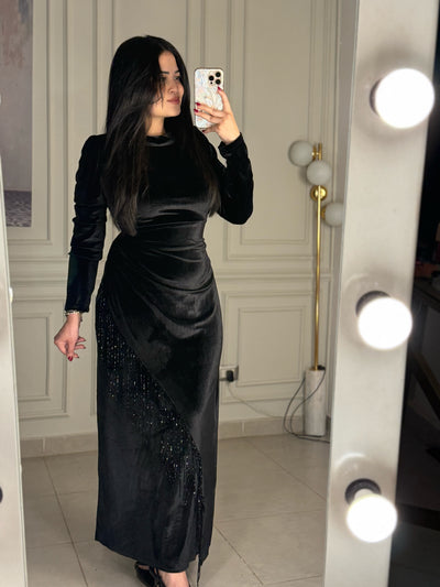 Jealous Looks Tassels Velvet Dress - Black