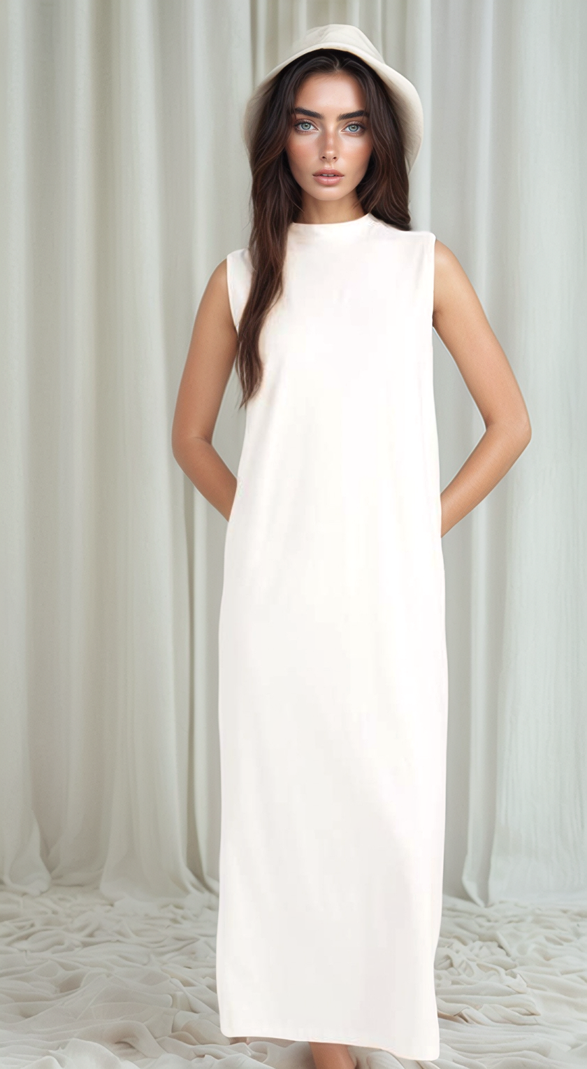 Basic Cut Silky Dress - White