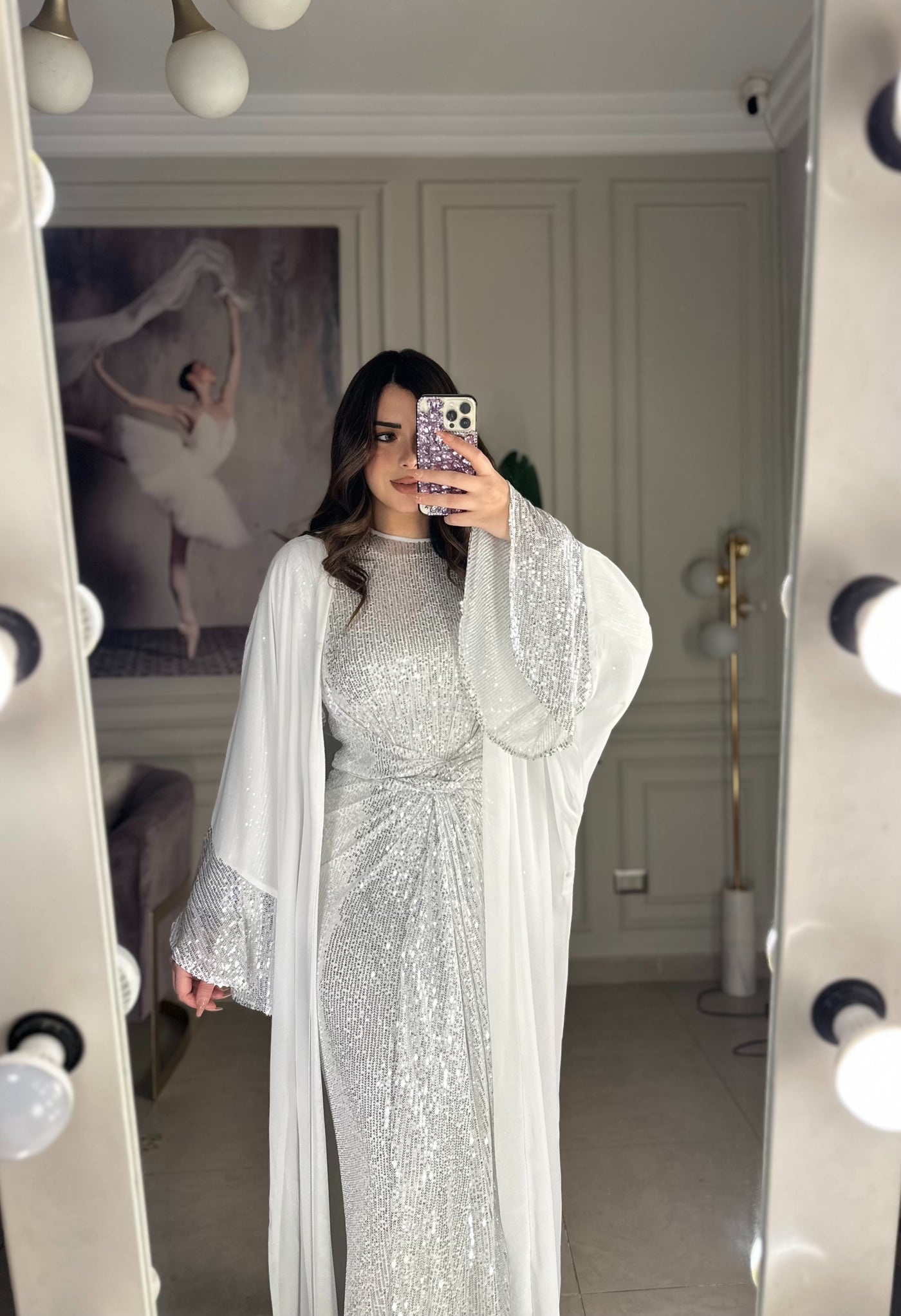 Shinning Girl Chiffon Sequins Kaftan - Off White