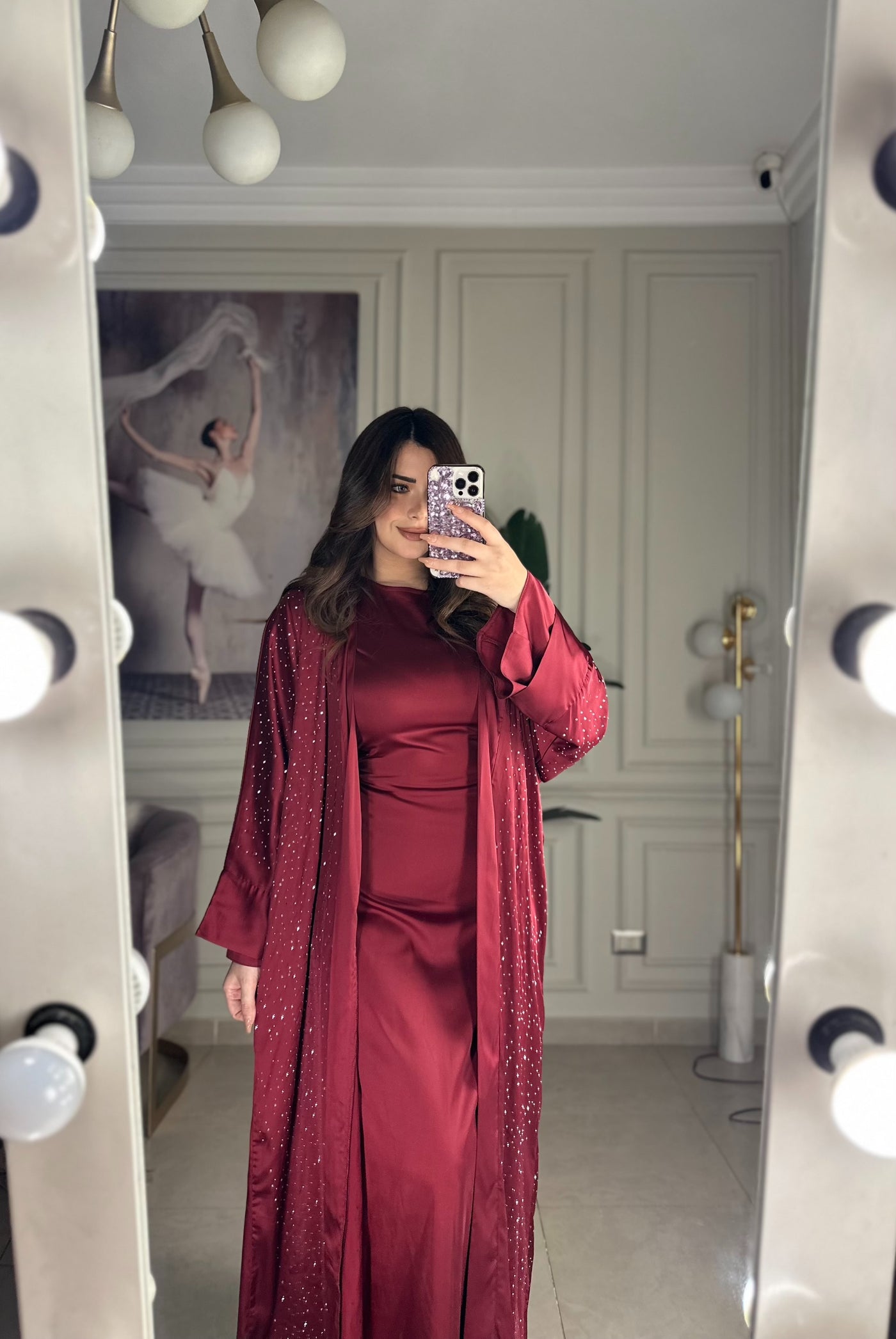 Fashion Show Diamonds Silky Kaftan -Burgundy