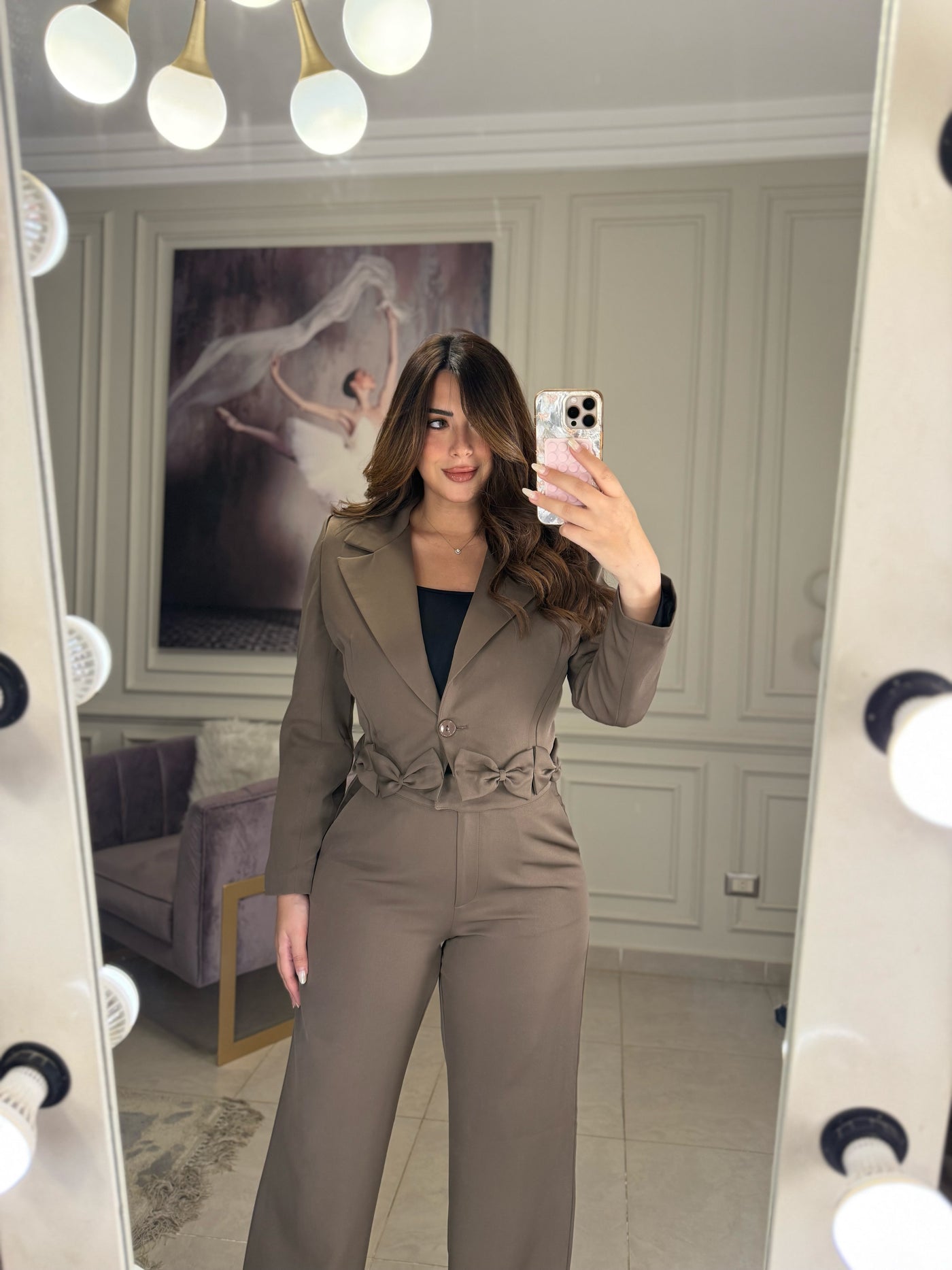 Main Character Bow Blazer Pants Set - Brown