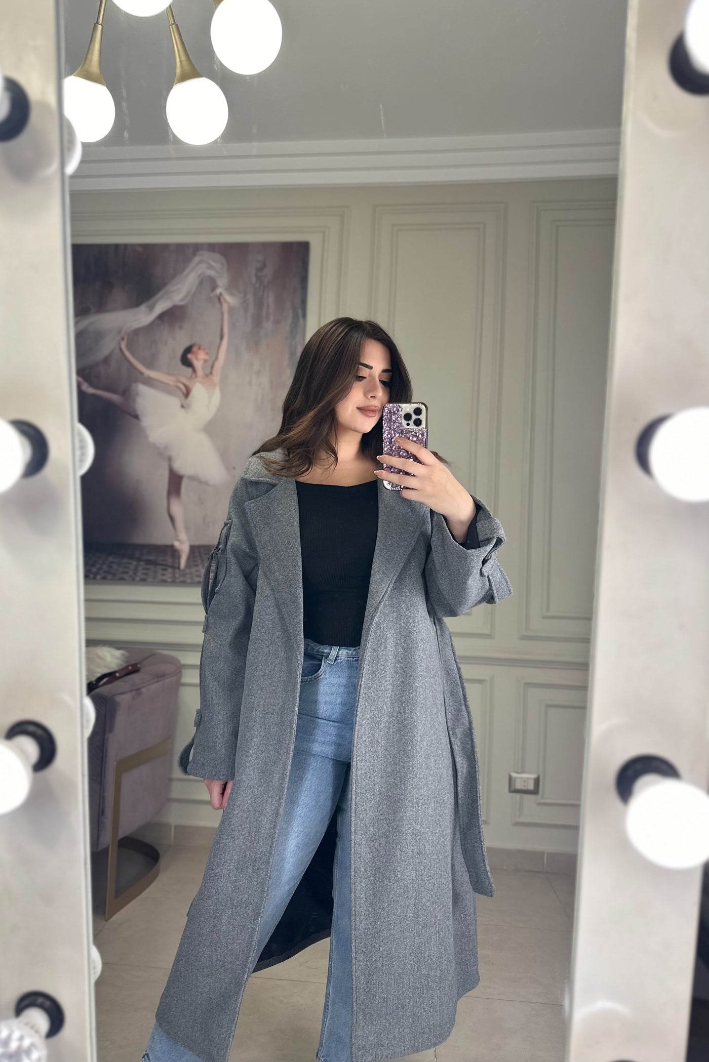 Manhattan Style Pocket Oversized Coat - Grey