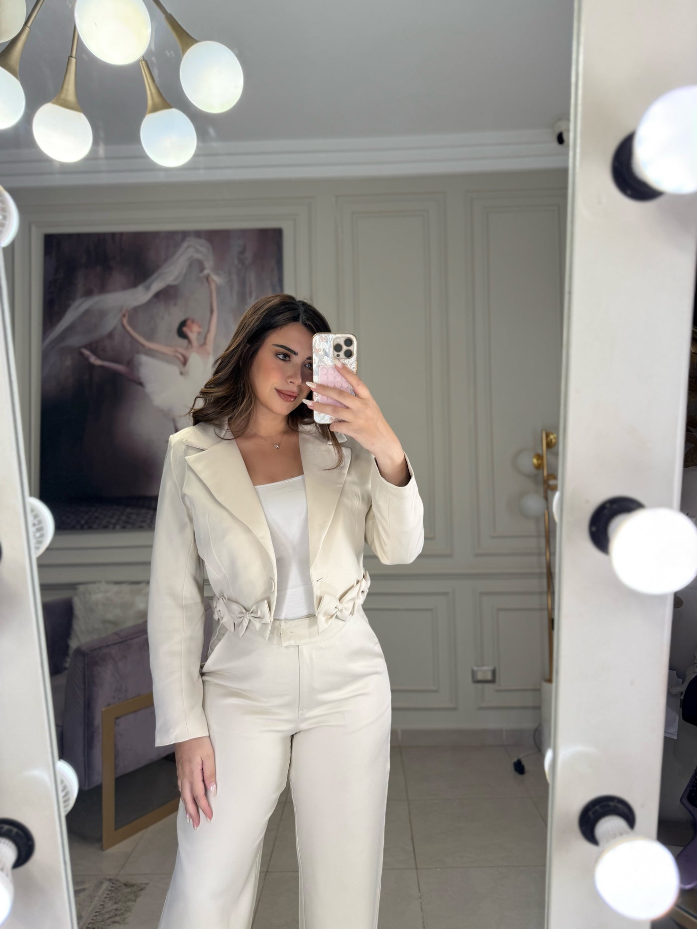 Main Character Bow Blazer Pants Set - Beige