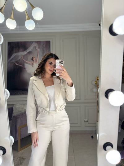 Main Character Bow Blazer Pants Set - Beige