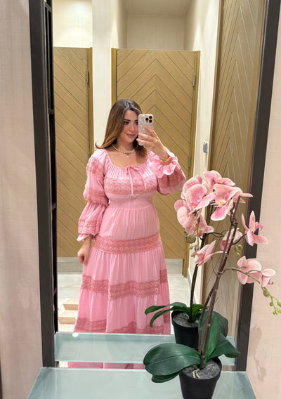 Brazilian Boho Lace Dress - Pink