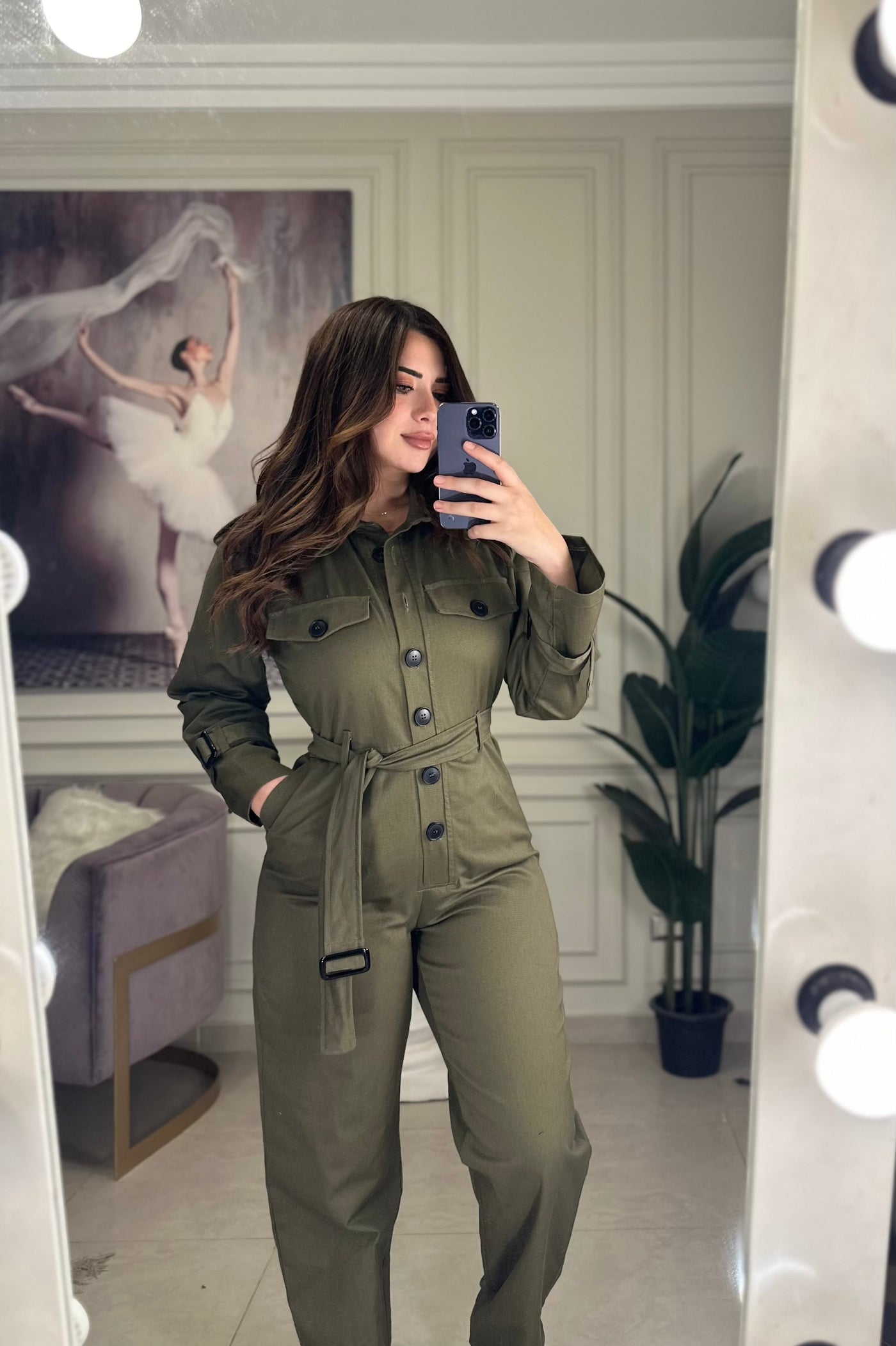 Scarlett Buttoned Jumpsuit - Olive