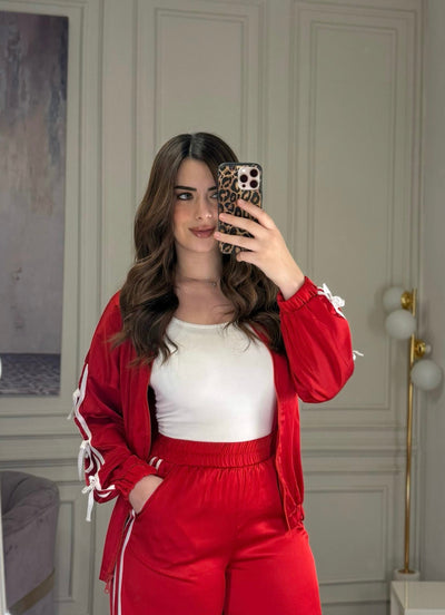 She's a Girl Bow Silky Sweater - Red