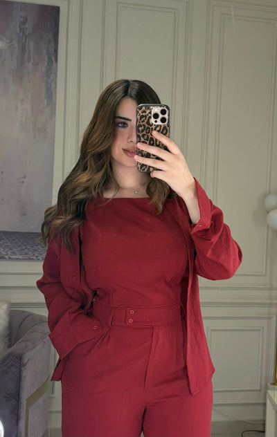 Morning Date Linen Shirt - Burgundy