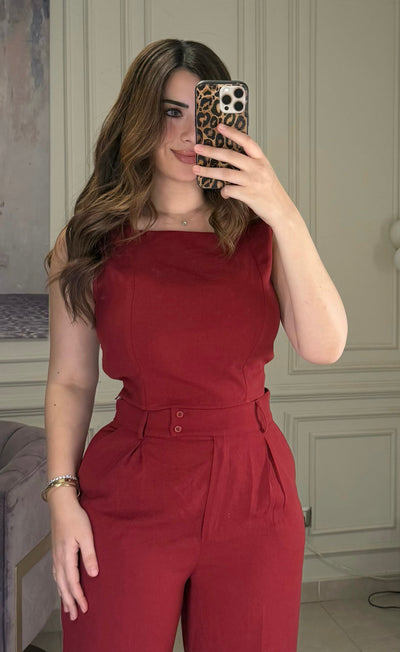 Morning Date Linen Top - Burgundy